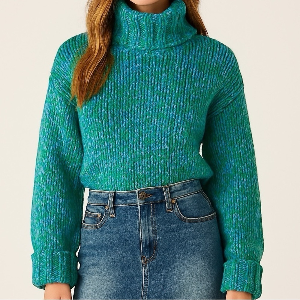 90s Vintage Reference Point Chunky Knit Turtleneck Artsy Multicolored Sweater